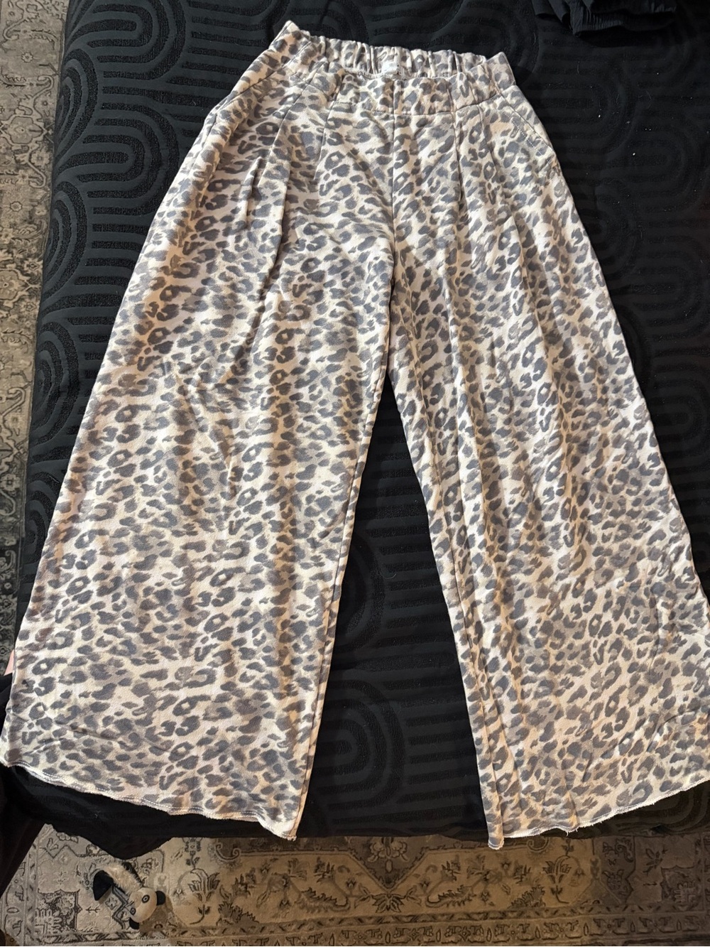 aerie Wide Leg Leopard Print Pants in Grey and Cream